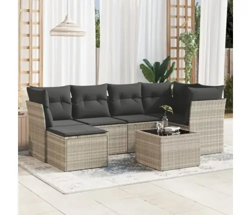 7-Osaline Aiamööblikomplekt Patjadega, Helehall, Polürotang