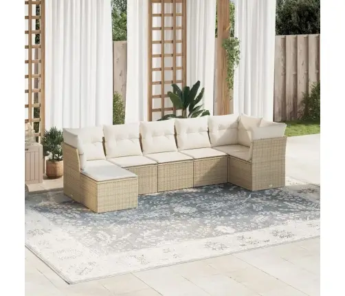 7-Daļīgs Dārza Dīvāna Komplekts, Matrači, Bēša Pe Rotangpalma Vidaxl