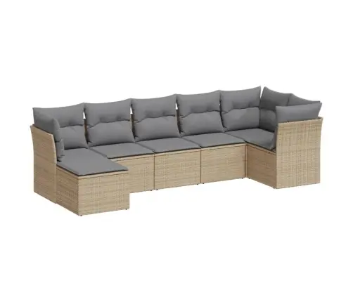 7-Daļīgs Dārza Dīvāna Komplekts, Matrači, Bēša Pe Rotangpalma Vidaxl