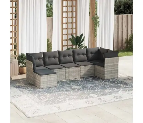 7-Daļīgs Dārza Dīvāna Komplekts,Matrači, Gaiši Pelēka Pe Pinums Vidaxl