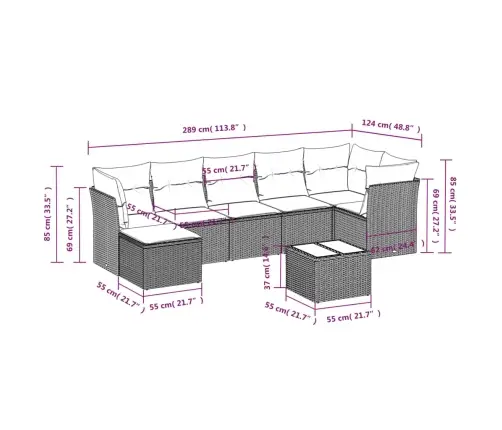 8-Daļīgs Dārza Dīvāna Komplekts, Matrači, Melna Pe Rotangpalma Vidaxl