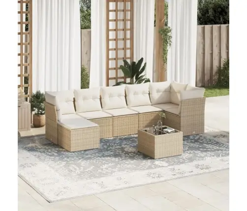 8-Daļīgs Dārza Dīvāna Komplekts, Matrači, Bēša Pe Rotangpalma Vidaxl