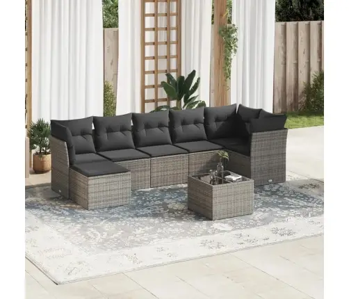 8-Daļīgs Dārza Dīvāna Komplekts Ar Matračiem, Pelēks Pe Pinums Vidaxl