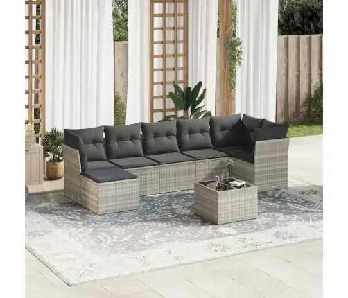 8-Daļīgs Dārza Dīvāna Komplekts,Matrači, Gaiši Pelēka Pe Pinums Vidaxl