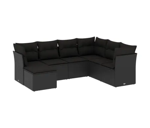 7-Daļīgs Dārza Dīvāna Komplekts Ar Matračiem, Melna Pe Vidaxl