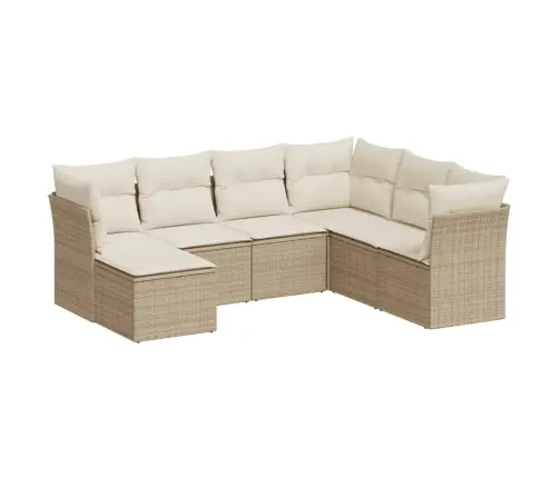 7-Daļīgs Dārza Dīvāna Komplekts, Matrači, Bēša Pe Rotangpalma Vidaxl