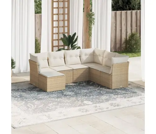 7-Daļīgs Dārza Dīvāna Komplekts, Matrači, Bēša Pe Rotangpalma Vidaxl