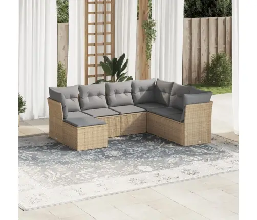 7-Daļīgs Dārza Dīvāna Komplekts, Matrači, Bēša Pe Rotangpalma Vidaxl