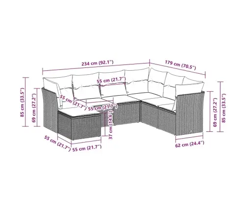 Sofos Komplektas Su Pagalvėlėmis, 7 Dalių, Pilkas, Poliratanas