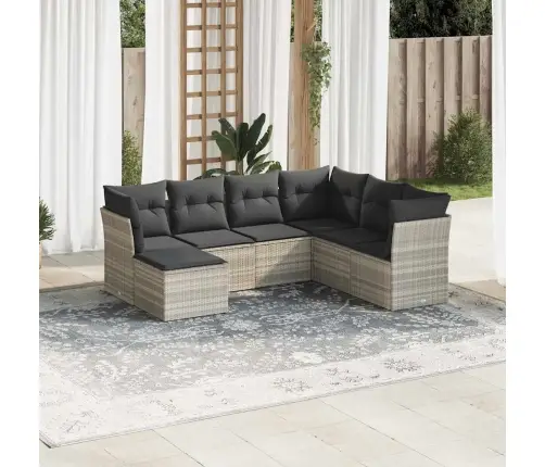 Sofos Komplektas Su Pagalvėlėmis, 7 Dalių, Pilkas, Poliratanas