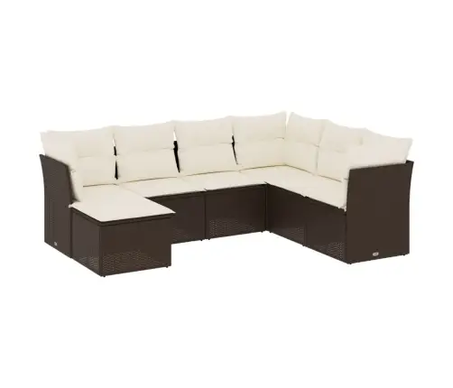 Sofos Komplektas Su Pagalvėlėmis, 7 Dalių, Rudas, Poliratanas