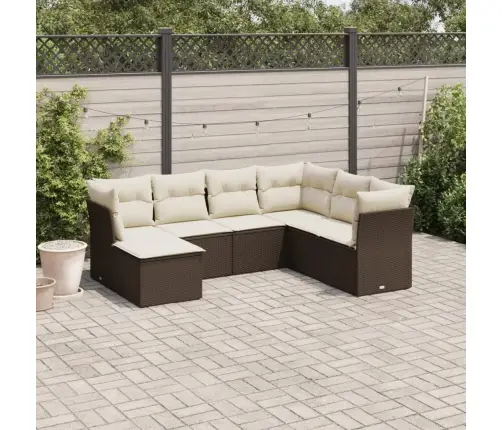 Sofos Komplektas Su Pagalvėlėmis, 7 Dalių, Rudas, Poliratanas