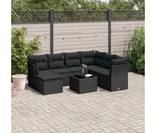 8-Daļīgs Dārza Dīvāna Komplekts, Matrači, Melna Pe Rotangpalma Vidaxl