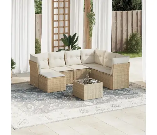 8-Daļīgs Dārza Dīvāna Komplekts, Matrači, Bēša Pe Rotangpalma Vidaxl