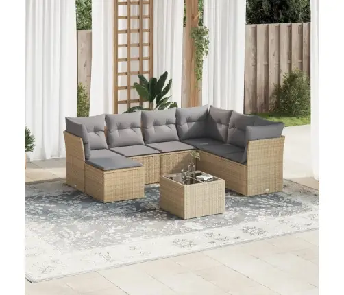 8-Daļīgs Dārza Dīvāna Komplekts, Matrači, Bēša Pe Rotangpalma Vidaxl