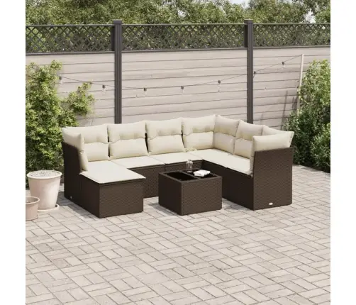 8-Daļīgs Dārza Dīvānu Komplekts, Matrači, Brūna Pe Rotangpalma Vidaxl