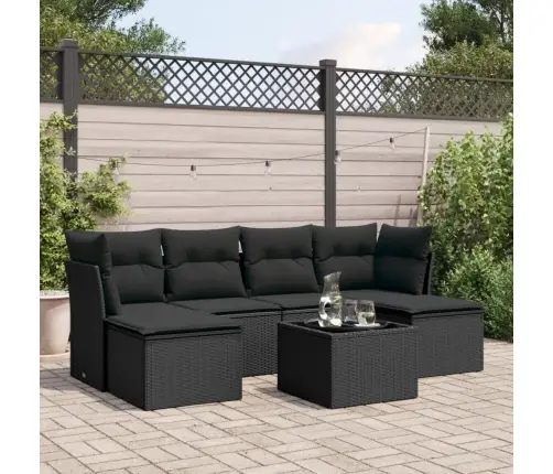 7-Daļīgs Dārza Dīvāna Komplekts Ar Matračiem, Melna Pe Vidaxl