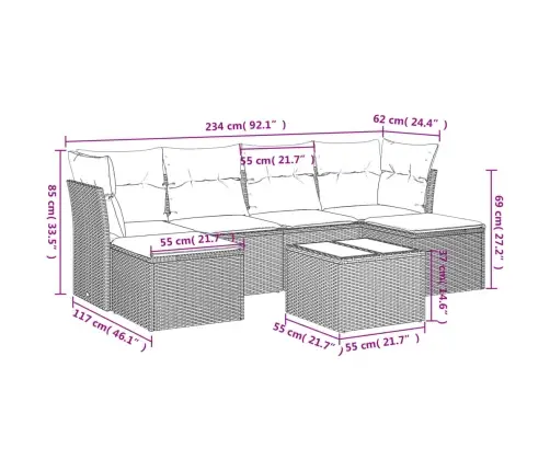 Sofos Komplektas Su Pagalvėlėmis, 7 Dalių, Smėlio, Poliratanas
