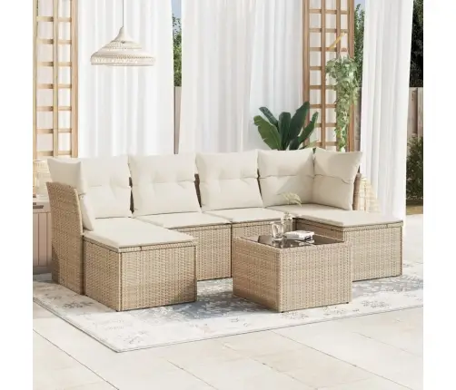 Sofos Komplektas Su Pagalvėlėmis, 7 Dalių, Smėlio, Poliratanas