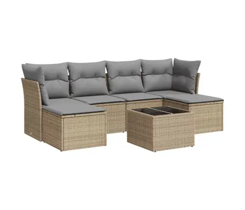 7-Daļīgs Dārza Dīvāna Komplekts, Matrači, Bēša Pe Rotangpalma Vidaxl