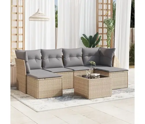 7-Daļīgs Dārza Dīvāna Komplekts, Matrači, Bēša Pe Rotangpalma Vidaxl