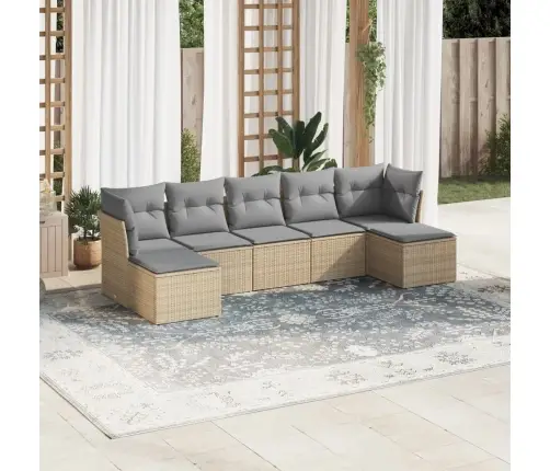 7-Daļīgs Dārza Dīvāna Komplekts, Matrači, Bēša Pe Rotangpalma Vidaxl