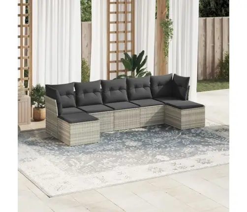 7-Daļīgs Dārza Dīvāna Komplekts,Matrači, Gaiši Pelēka Pe Pinums Vidaxl