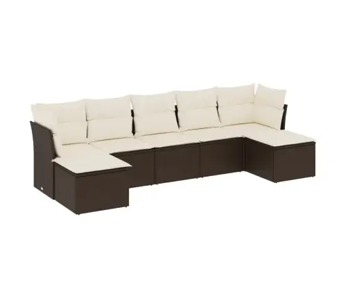 Sofos Komplektas Su Pagalvėlėmis, 7 Dalių, Rudas, Poliratanas