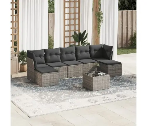 Sodo Komplektas Su Pagalvėlėmis, 8 Dalių, Pilkas, Poliratanas Sodo Komplektas Su Pagalvėlėmis, 8 Dalių, Pilkas, Poliratanas