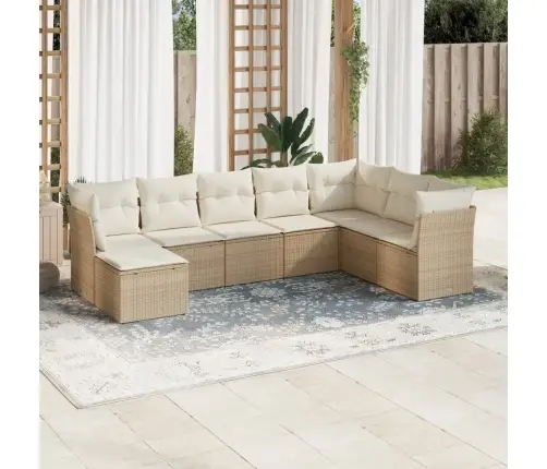 8-Daļīgs Dārza Dīvāna Komplekts, Matrači, Bēša Pe Rotangpalma Vidaxl