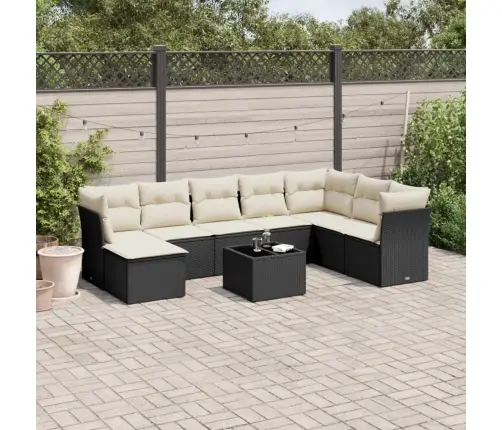 9-Daļīgs Dārza Dīvāna Komplekts, Matrači, Melna Pe Rotangpalma Vidaxl