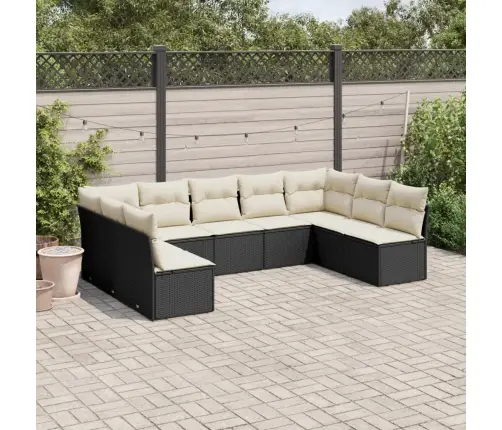 9-Daļīgs Dārza Dīvāna Komplekts, Matrači, Melna Pe Rotangpalma Vidaxl