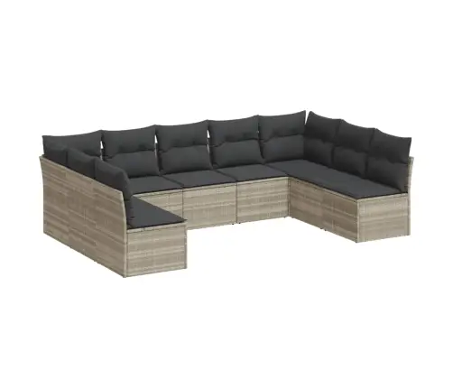 9-Daļīgs Dārza Dīvāna Komplekts,Matrači, Gaiši Pelēka Pe Pinums Vidaxl