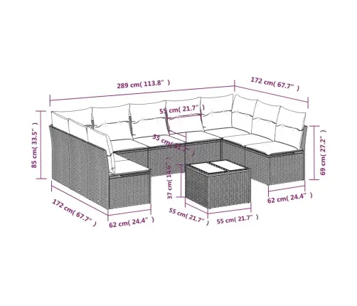 10-Daļīgs Dārza Dīvāna Komplekts, Matrači, Bēša Pe Rotangpalma Vidaxl
