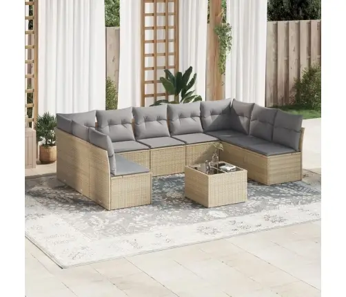 10-Daļīgs Dārza Dīvāna Komplekts, Matrači, Bēša Pe Rotangpalma Vidaxl