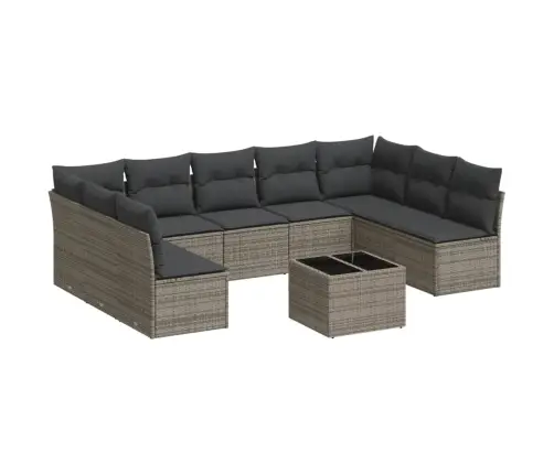 10-Daļīgs Dārza Dīvāna Komplekts Ar Matračiem, Pelēks Pe Pinums Vidaxl