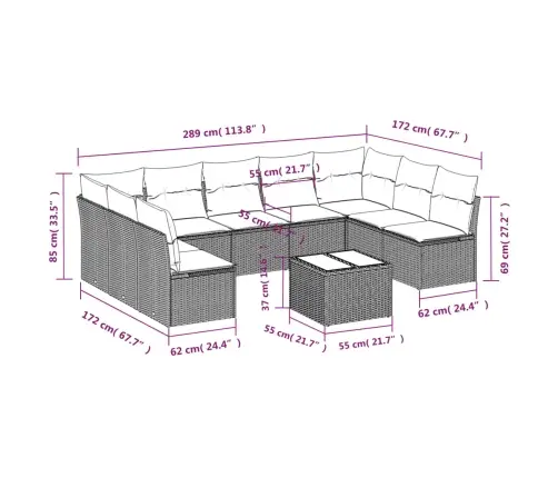 10-Daļīgs Dārza Dīvāna Komplekts Ar Matračiem, Pelēks Pe Pinums Vidaxl