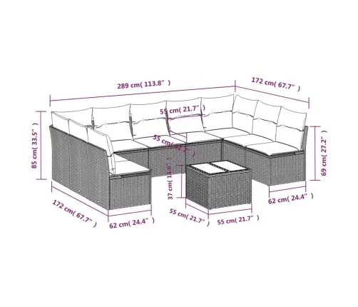 10-Daļīgs Dārza Dīvāna Komplekts Ar Matračiem, Pelēka Pe Pinums Vidaxl
