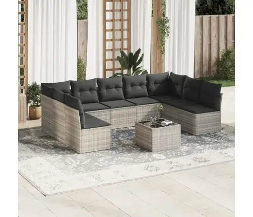 10-Daļīgs Dārza Dīvāna Komplekts Ar Matračiem, Pelēka Pe Pinums Vidaxl