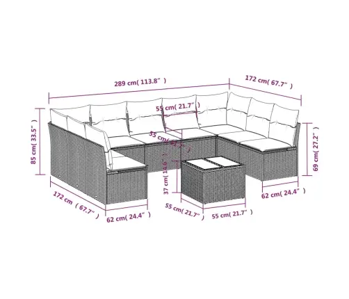 10-Osaline Aiadiivani Komplekt Patjadega, Pruun, Polürotang