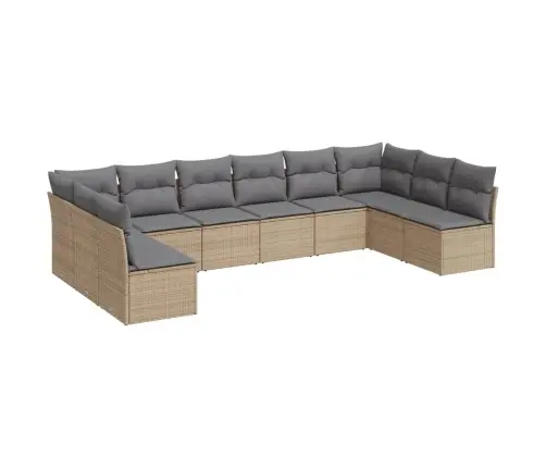 10-Daļīgs Dārza Dīvāna Komplekts, Matrači, Bēša Pe Rotangpalma Vidaxl