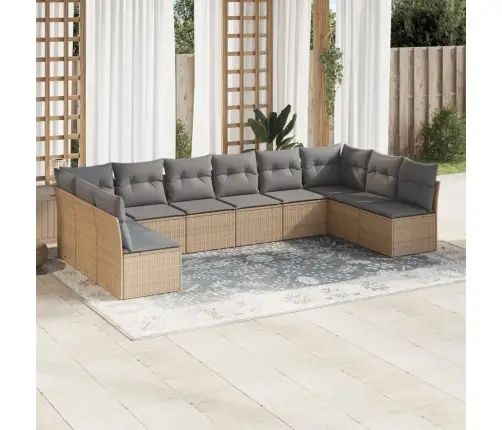 10-Daļīgs Dārza Dīvāna Komplekts, Matrači, Bēša Pe Rotangpalma Vidaxl