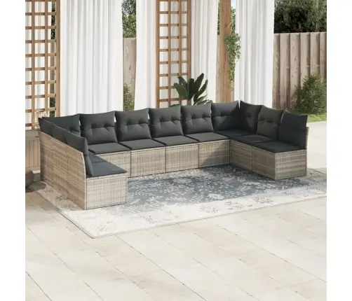 Sodo Komplektas Su Pagalvėlėmis, 10 Dalių, Pilkas, Poliratanas