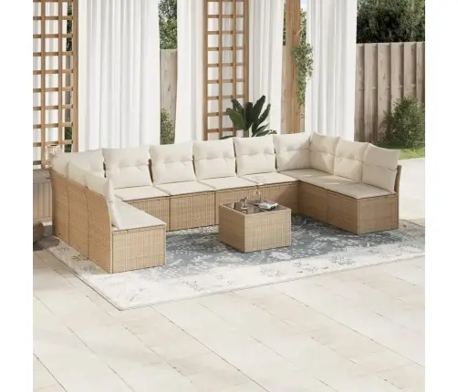 11-Daļīgs Dārza Dīvāna Komplekts, Matrači, Bēša Pe Rotangpalma Vidaxl