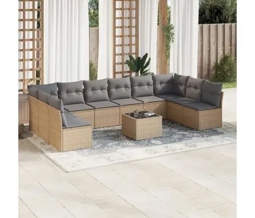 Sodo Komplektas Su Pagalvėlėmis, 11 Dalių, Smėlio, Poliratanas