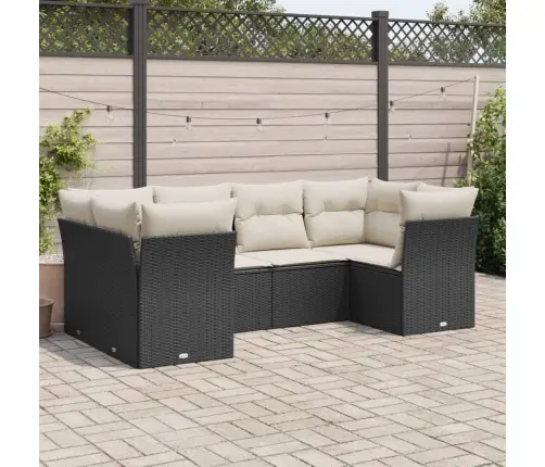 Sofos Komplektas Su Pagalvėlėmis, 6 Dalių, Juodas, Poliratanas