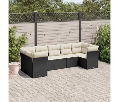 7-Daļīgs Dārza Dīvāna Komplekts Ar Matračiem, Melna Pe Vidaxl