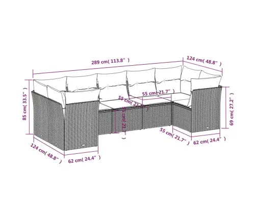 7-Daļīgs Dārza Dīvāna Komplekts, Matrači, Bēša Pe Rotangpalma Vidaxl