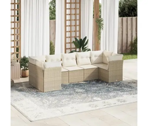 7-Daļīgs Dārza Dīvāna Komplekts, Matrači, Bēša Pe Rotangpalma Vidaxl