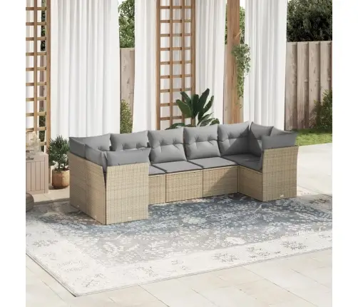 Sofos Komplektas Su Pagalvėlėmis, 7 Dalių, Smėlio, Poliratanas Sofos Komplektas Su Pagalvėlėmis, 7 Dalių, Smėlio, Poliratanas